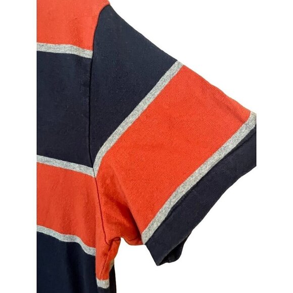 Y2K Striped American Eagle Shirt L Orange Rugby Polo Preppy Grunge Old Money 80s - Picture 3 of 13